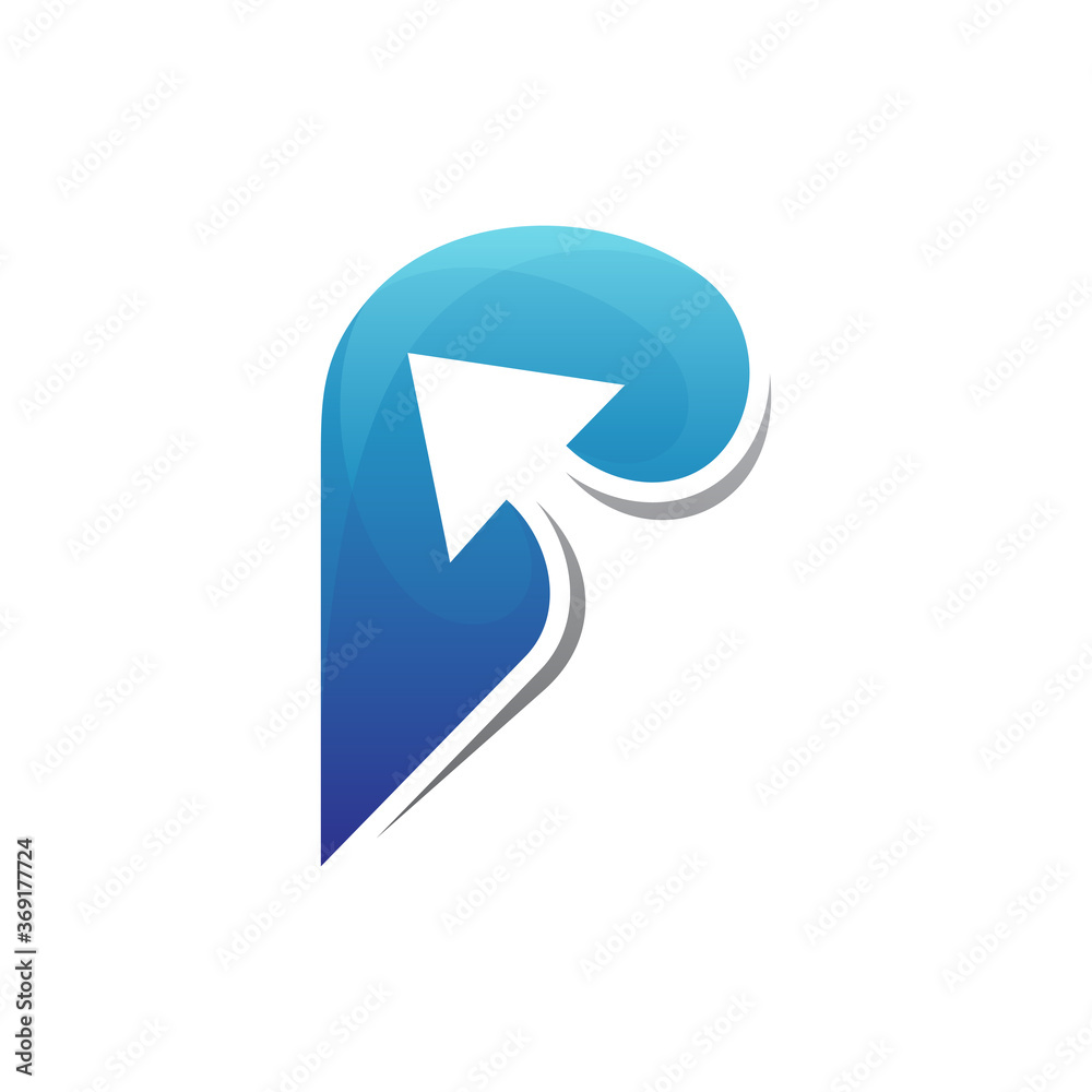 Arrow Letter P Business Logo Template, Simple Flat Style in Blue Color Arrow Letter P Business Logo Template, Simple Flat Style in Blue Color