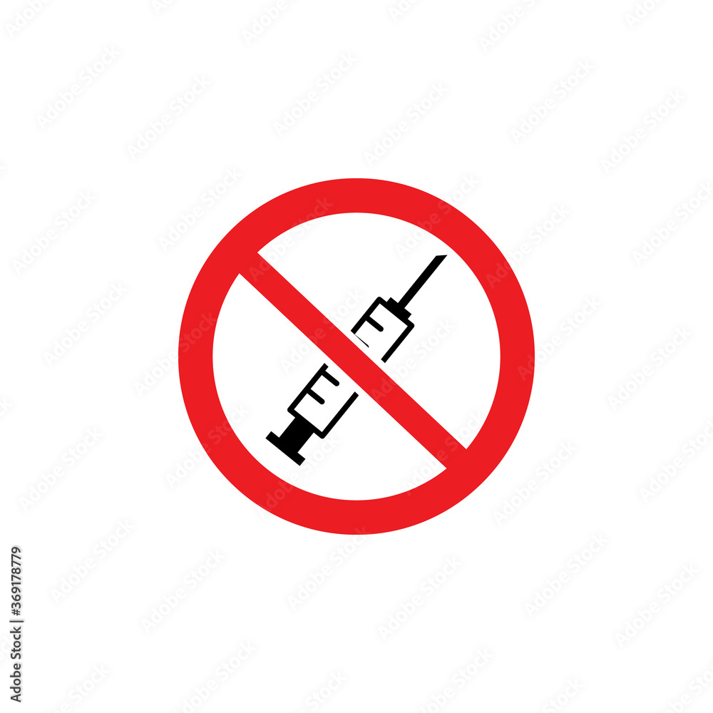 A crossed syringe in a red circle, no drugs. A crossed syringe in a red circle, no drugs.