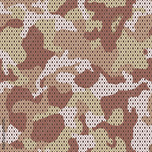 Military camouflage woven fabric  seamless texture. Camo pattern for army clothing. Sand brown 4 Colors background. Vector for printing