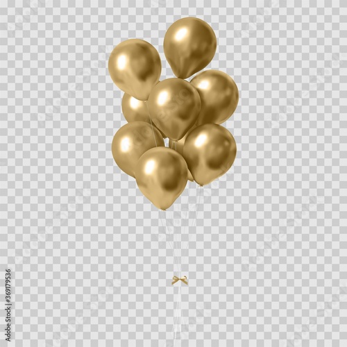 Realistic gold balloons isolated on transparent background. Vector illustration.