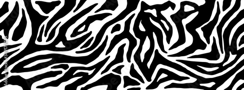 Zebra print. Stripes  animal skin  tiger stripes  abstract pattern  line background. Black and white vector monochrome seamless texture.