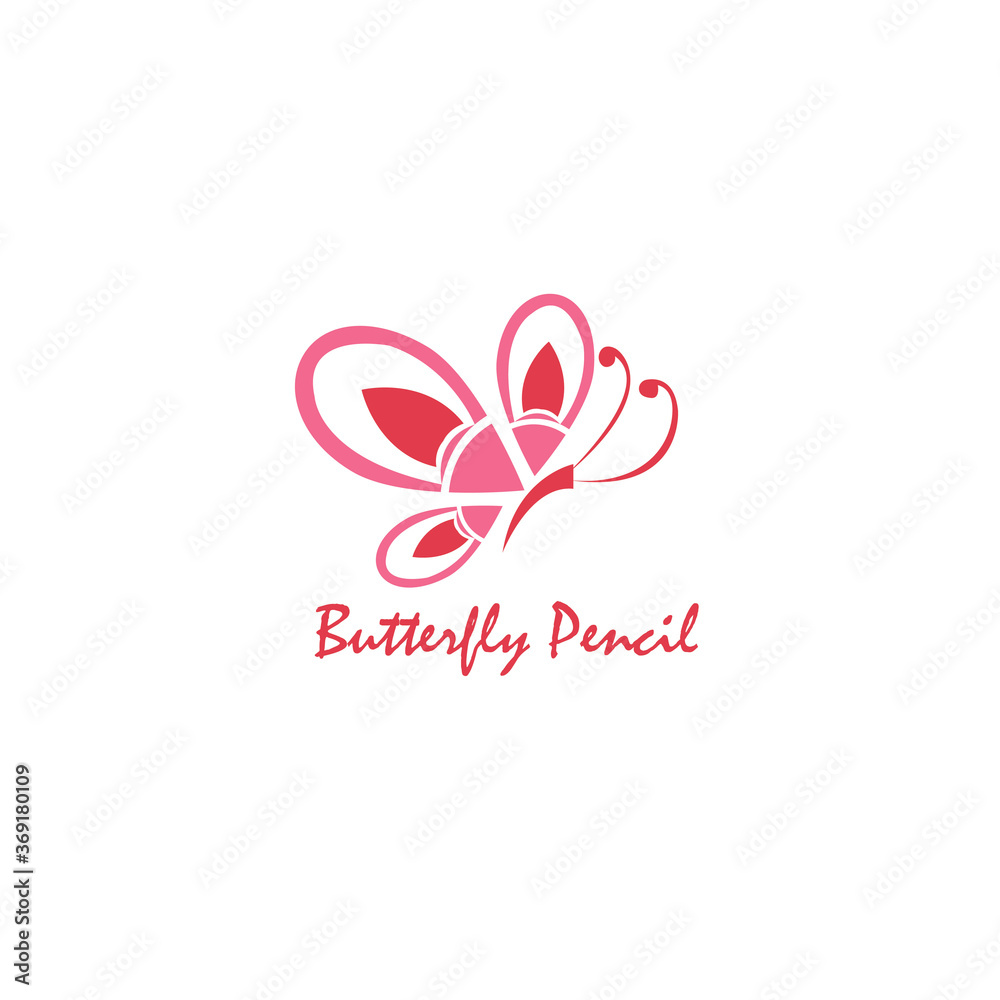 logo creative pencil illustration butterfly design vector template