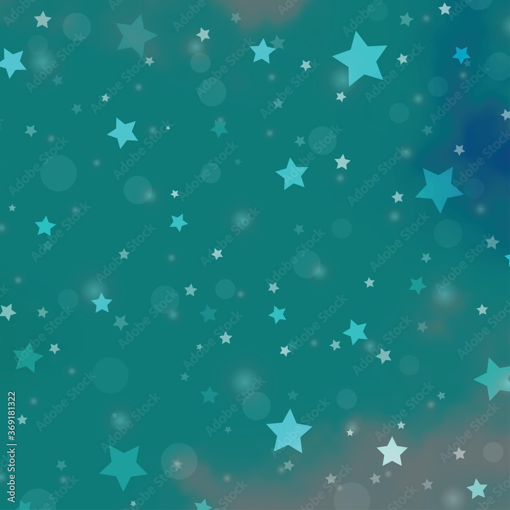 Light Blue, Green vector backdrop with circles, stars. Abstract illustration with colorful shapes of circles, stars. Texture for window blinds, curtains.