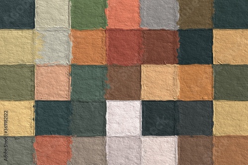 colorful abstract mosaic with a rough texture background. Sweet color square pattern background. Picture for creative wallpaper or design art work. Backdrop have copy space for text.
