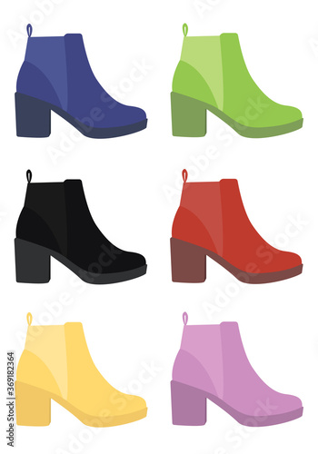 collection of footwear silhouettes isolated on white background
