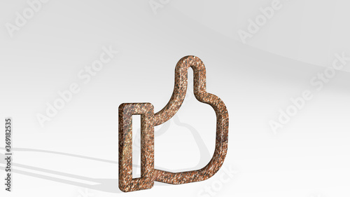like made by 3D illustration of a shiny metallic sculpture casting shadow on light background