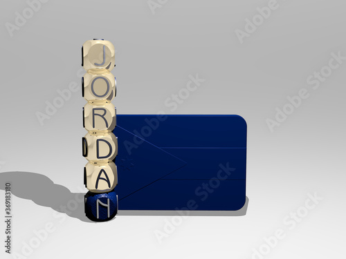 Billede på lærred 3D graphical image of JORDAN vertically along with text built around the icon by metallic cubic letters from the top perspective