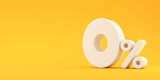 White zero percent on a yellow background. Illustration for advertising. 3d render.