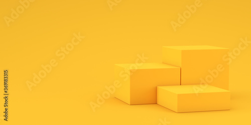 3d render illustration. Three empty stands for displaying goods on a yellow background.
