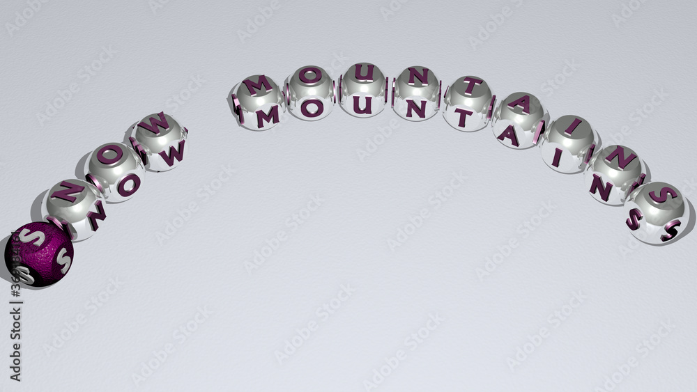 SNOW MOUNTAINS combined by dice letters and color crossing for the related meanings of the concept. winter and background SNOW MOUNTAINS combined by dice letters and color crossing for the related meanings of the concept. winter and background