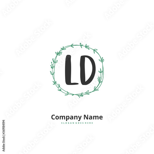 L D LD Initial handwriting and signature logo design with circle. Beautiful design handwritten logo for fashion  team  wedding  luxury logo.