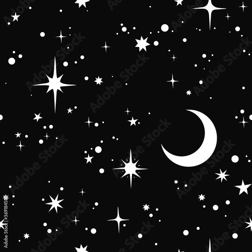 seamless image of starry sky with crescent moon