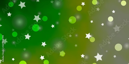 Light Green vector texture with circles, stars. Colorful illustration with gradient dots, stars. Design for textile, fabric, wallpapers.