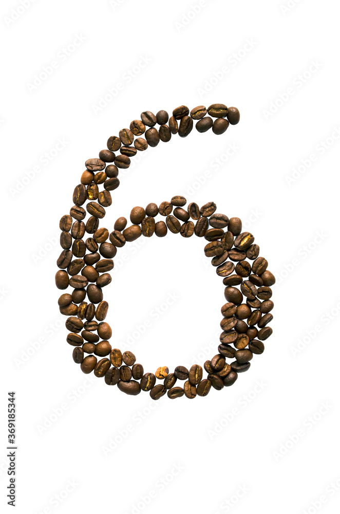 The inscription number six of coffee beans. Isolated on white background. The inscription number six of coffee beans. Isolated on white background.