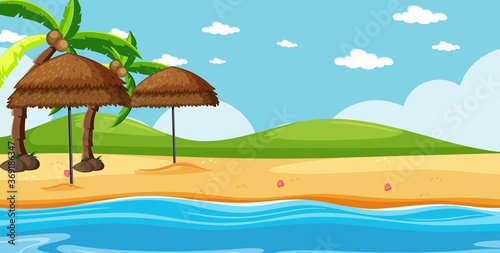 Blank landscape in nature beach scene with some coconut trees and blank sky