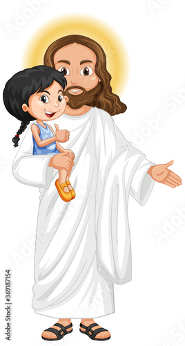Jesus carry cute girl with feeling merciful