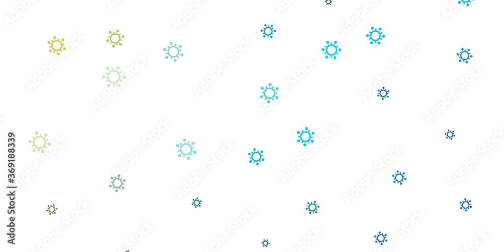 Light blue, yellow vector background with covid-19 symbols.