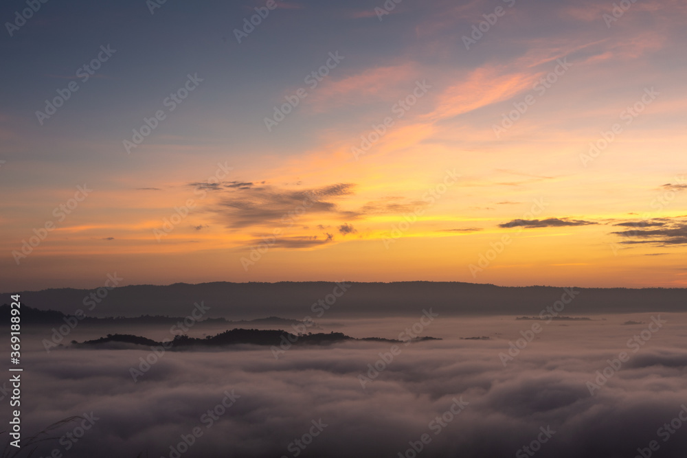 Beautiful misty and sunrise on the mountain