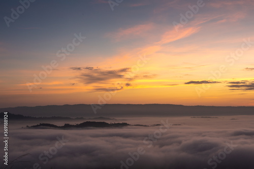 Beautiful misty and sunrise on the mountain