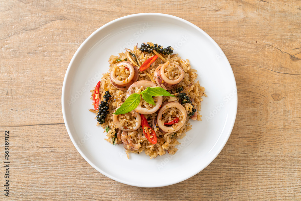 Basil and Spicy Herb Fried Rice with Squid or Octopus Basil and Spicy Herb Fried Rice with Squid or Octopus