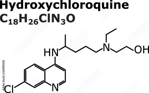 Hydroxychloroquine sulfate (HCQ, HCQS) molecule with chemical formula which is used as cure for malaria, lupus and seems to be promising against corona virus and COVID-19 disease