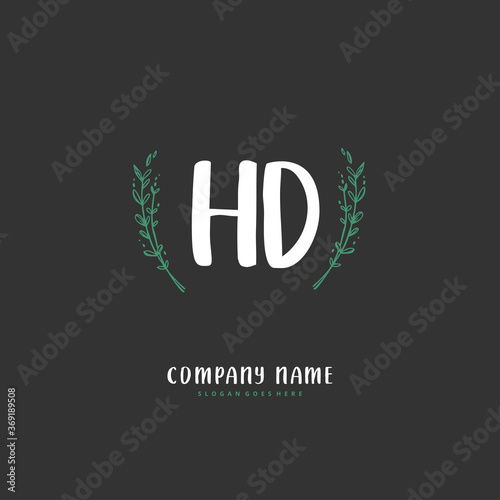 H D HD Initial handwriting and signature logo design with circle. Beautiful design handwritten logo for fashion, team, wedding, luxury logo.