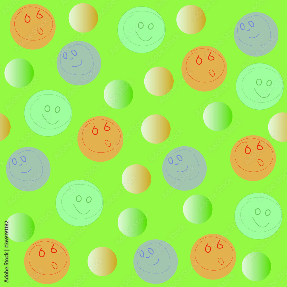 seamless pattern with balls of different colors and sizes on a green background for textiles seamless pattern with balls of different colors and sizes on a green background for textiles