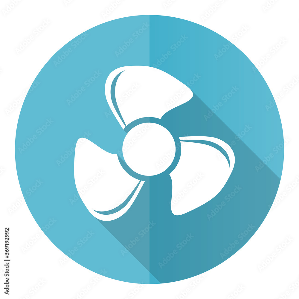Fan vector icon, flat design blue round web button isolated on white background Fan vector icon, flat design blue round web button isolated on white background