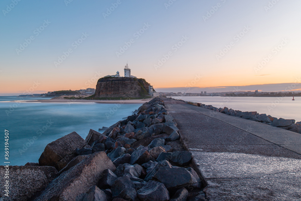 View of Nobbys lighthouse from Newcastle breakwall.