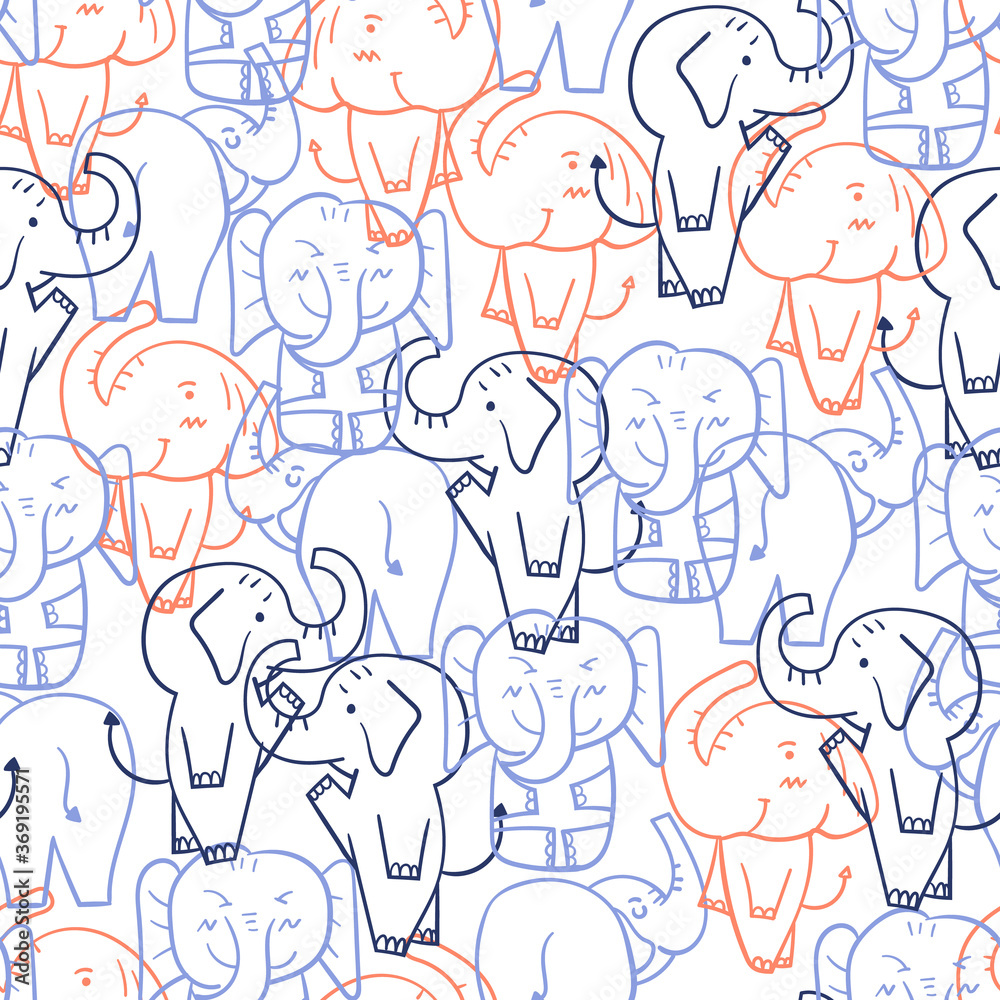 Childish seamless pattern with hand drawn elephant. Perfect for kids apparel,fabric, textile, nursery decoration,wrapping paper.