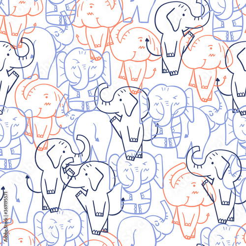 Fototapeta Naklejka Na Ścianę i Meble -  Childish seamless pattern with hand drawn elephant. Perfect for kids apparel,fabric, textile, nursery decoration,wrapping paper.
