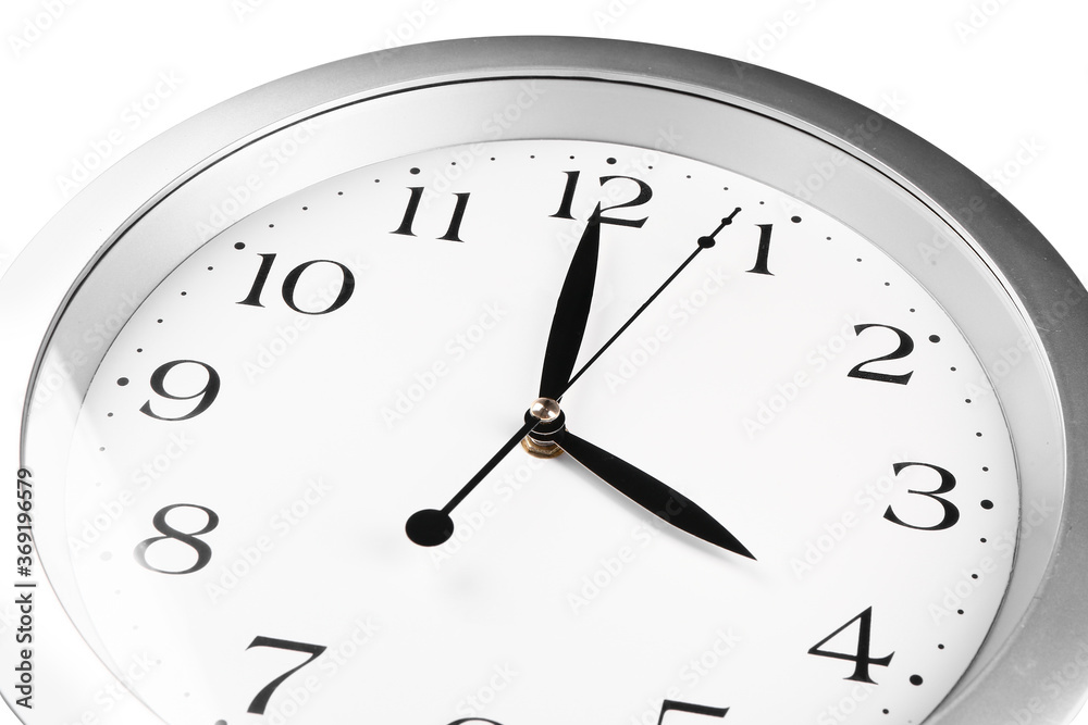 Simple clock on white background, closeup Simple clock on white background, closeup