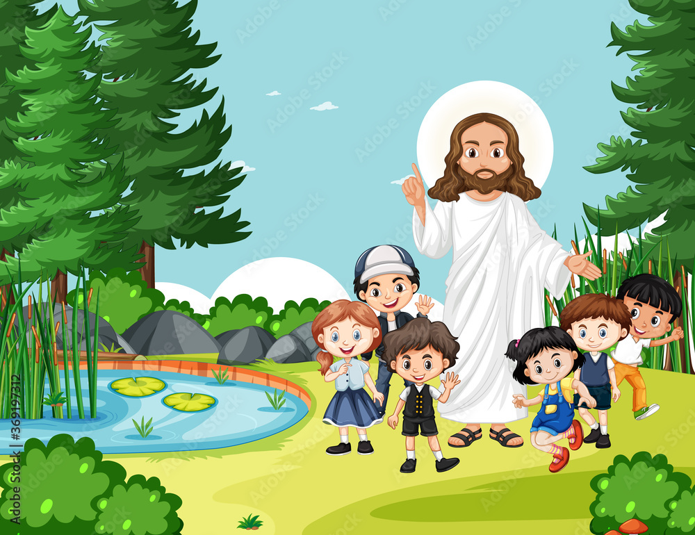 Jesus with children in the park Jesus with children in the park