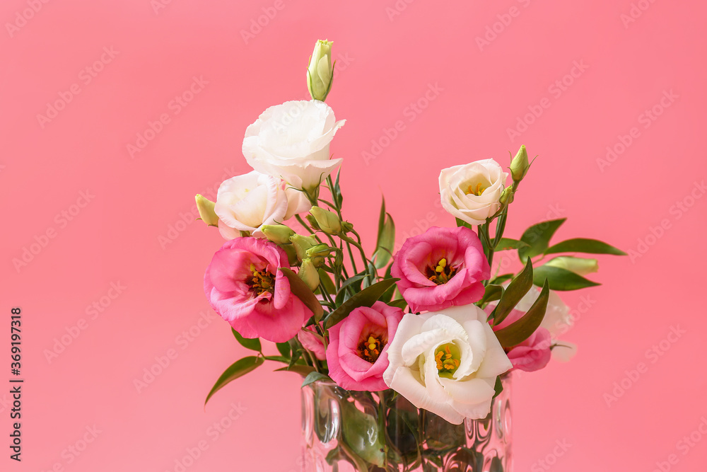 Beautiful vase with flowers on color background Beautiful vase with flowers on color background