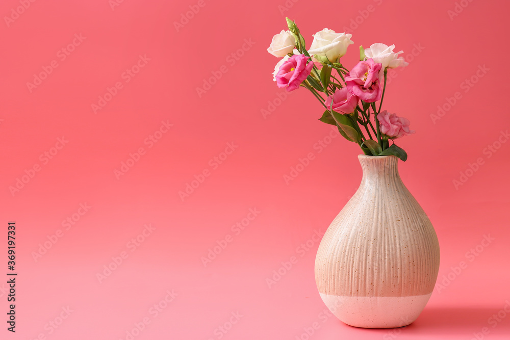 Beautiful vase with flowers on color background Beautiful vase with flowers on color background