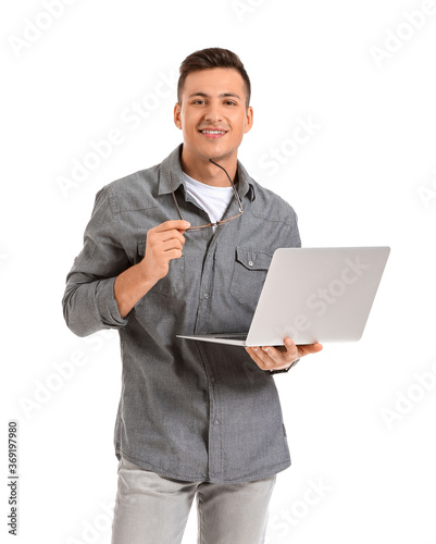 Male programmer with laptop...
