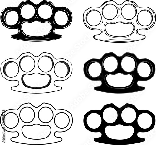 Brass Knuckles icons set. Drawn in a different style. Vector illustration.