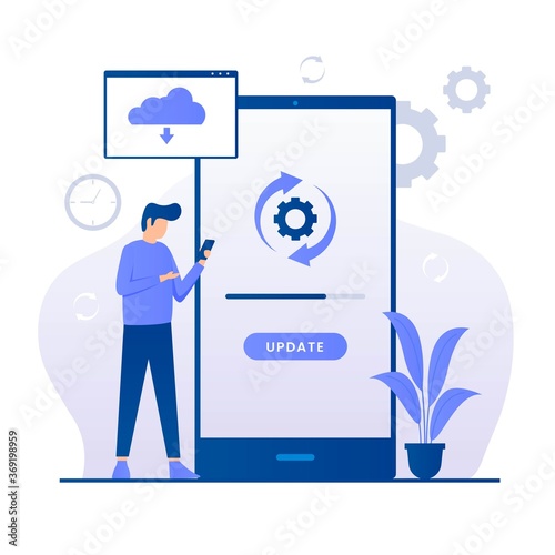 Software update illustration concept. Illustration for websites, landing pages, mobile applications, posters and banners.