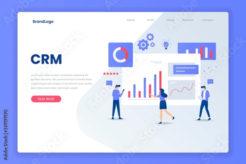 CRM solution illustration landing page. Illustration for websites, landing pages, mobile applications, posters and banners.