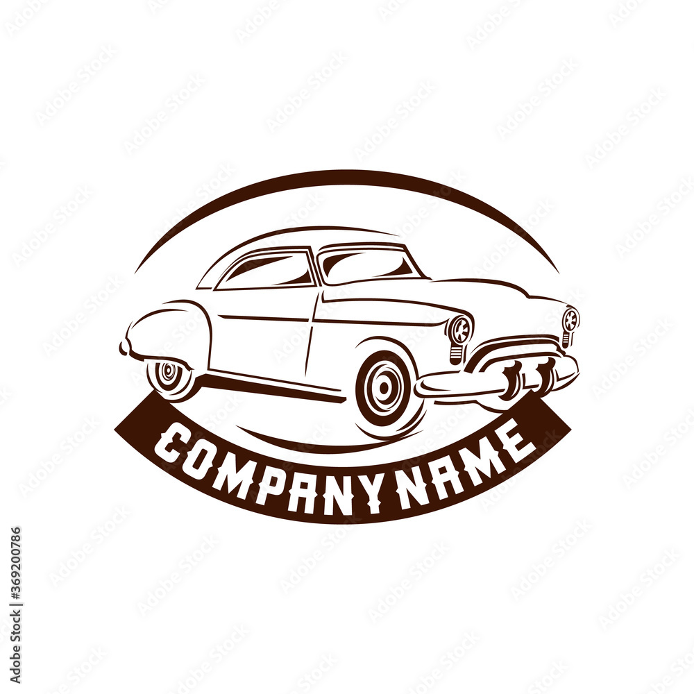 classic car emblems, badges and signs. Service car repair, restoration and car club design elements. Hot rod sign with flame.