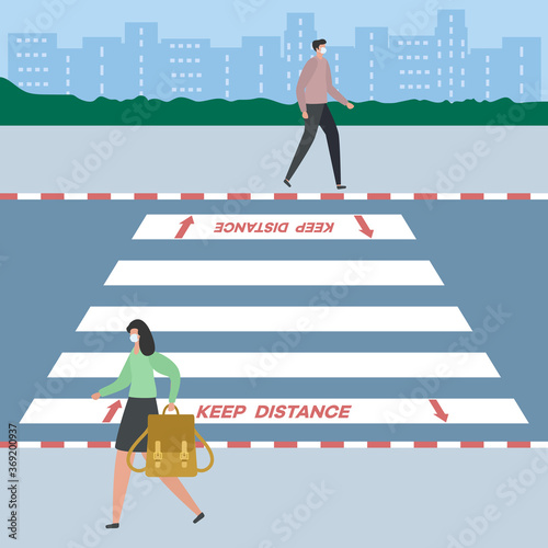 Social distancing People Crosswalk Keep distance