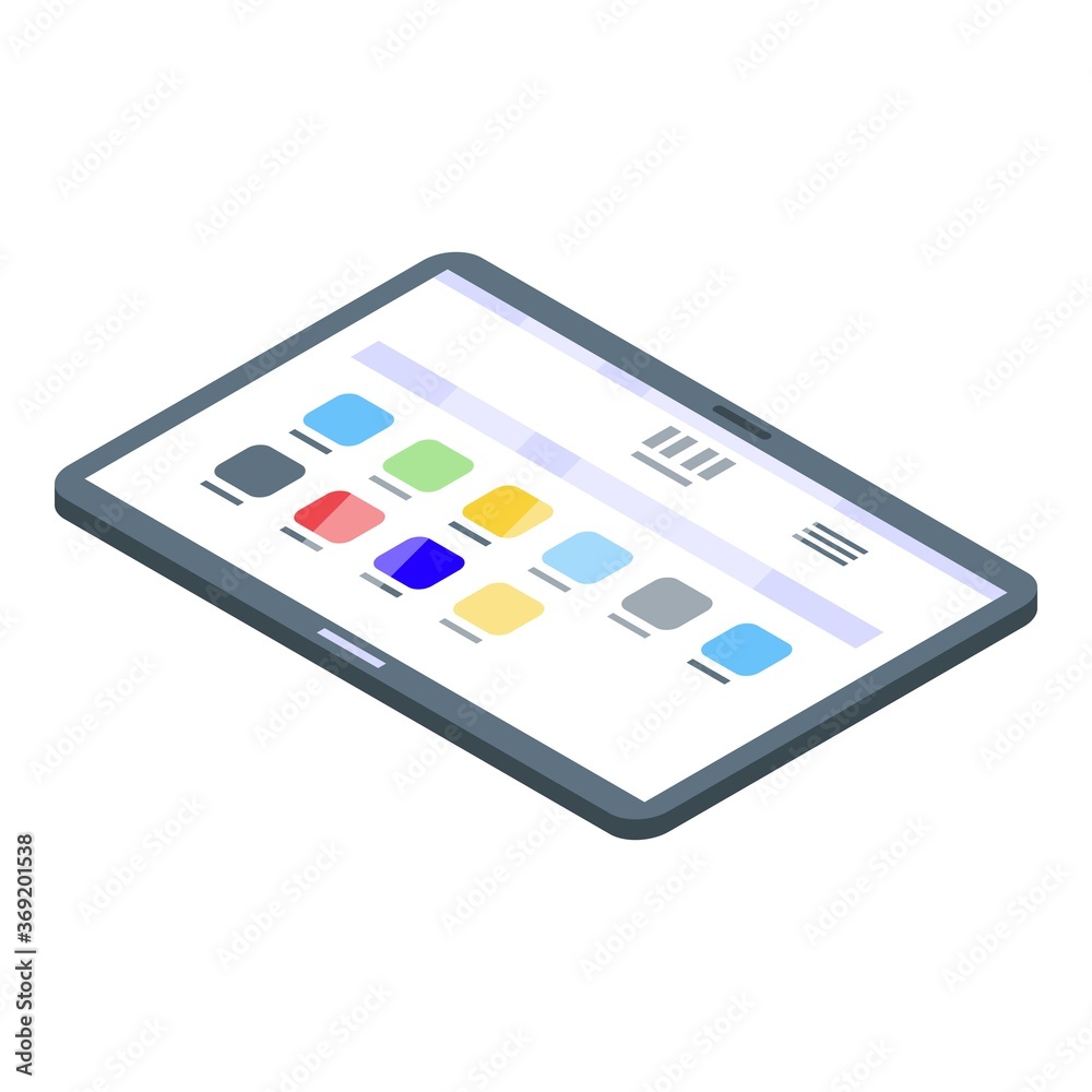 Tablet operating system icon. Isometric of tablet operating system vector icon for web design isolated on white background Tablet operating system icon. Isometric of tablet operating system vector icon for web design isolated on white background