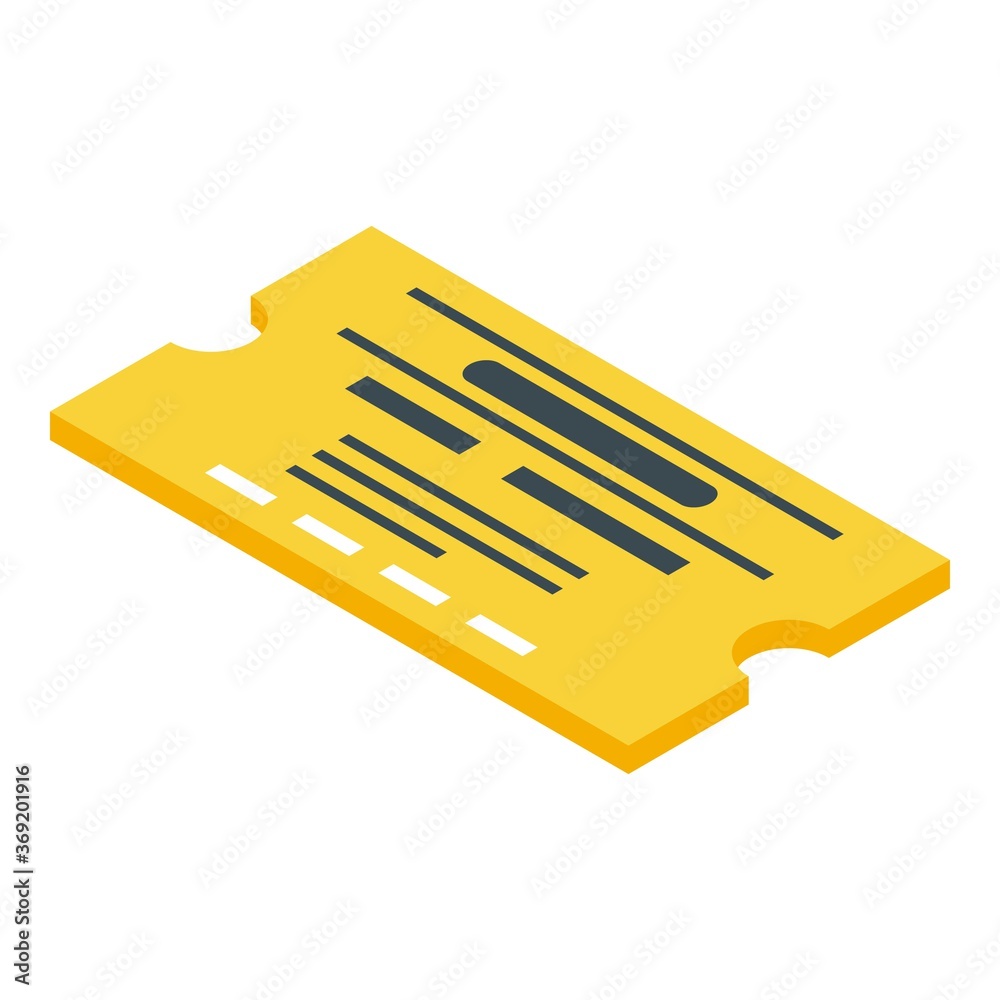 Yellow bus ticket icon. Isometric of yellow bus ticket vector icon for web design isolated on white background Yellow bus ticket icon. Isometric of yellow bus ticket vector icon for web design isolated on white background