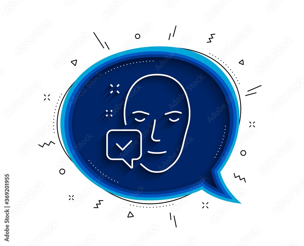 Face accepted line icon. Chat bubble with shadow. Access granted sign. Facial identification success symbol. Thin line face accepted icon. Vector Face accepted line icon. Chat bubble with shadow. Access granted sign. Facial identification success symbol. Thin line face accepted icon. Vector