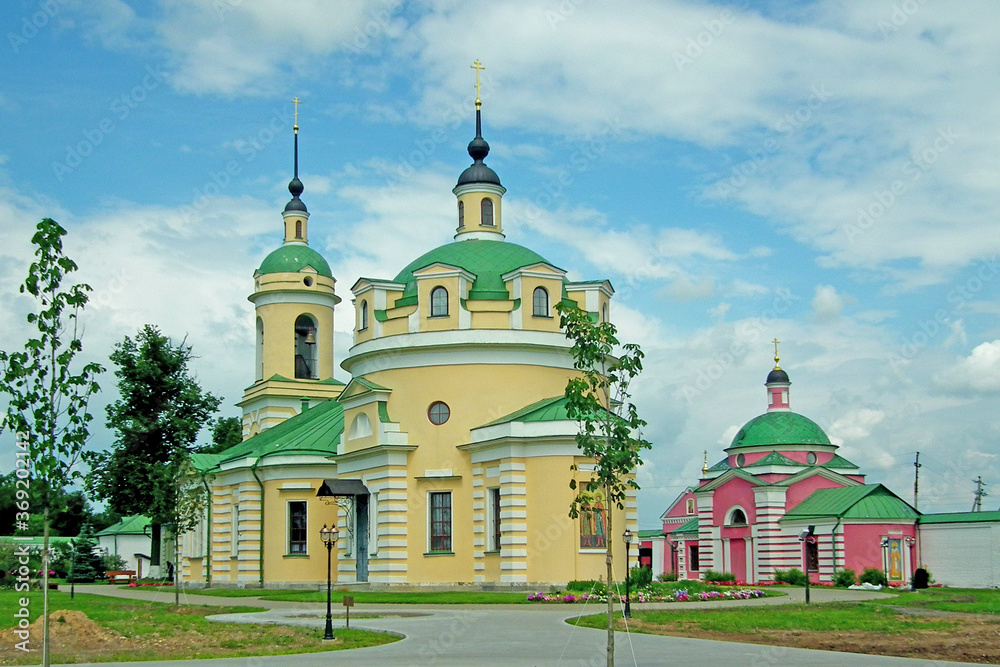 Anocin Borisoglebsky monastery (1823), Trinity Cathedral, bell tower and Church of St.Dimitry of Rostov (1824). Moscow region (2013).