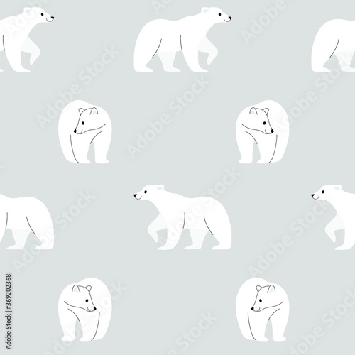Simple seamless trendy pattern with polar bear. Flat design print in cartoon style.