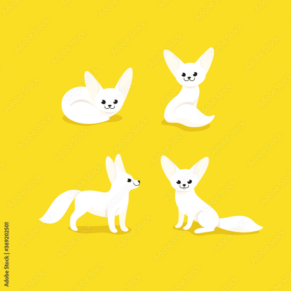 Cartoon fennec in different poses. Сute animals set of icons.