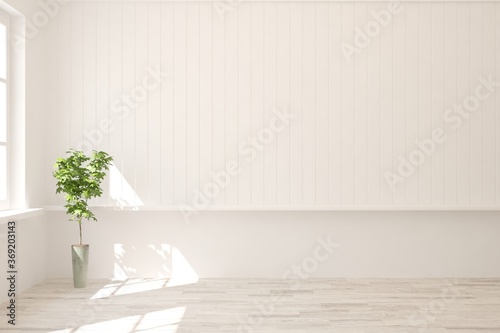 White empty room. Scandinavian interior design. 3D illustration