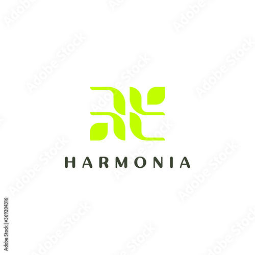 Logo Letter H and Letter L with Two Leaves