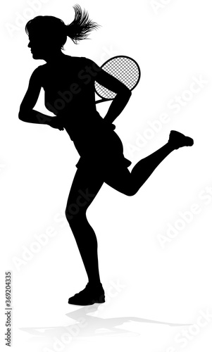 A tennis player woman silhouette sports person design element